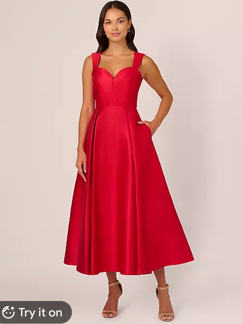 Adrianna Papell Sweetheart Mikado Ankle Dress in red